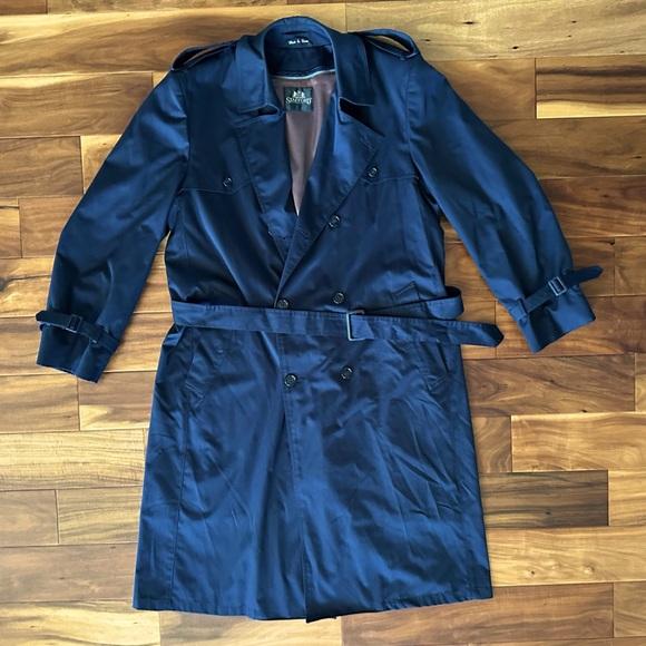 Stafford Navy Double Breasted Trench Coat size 44 Long - Picture 1 of 6